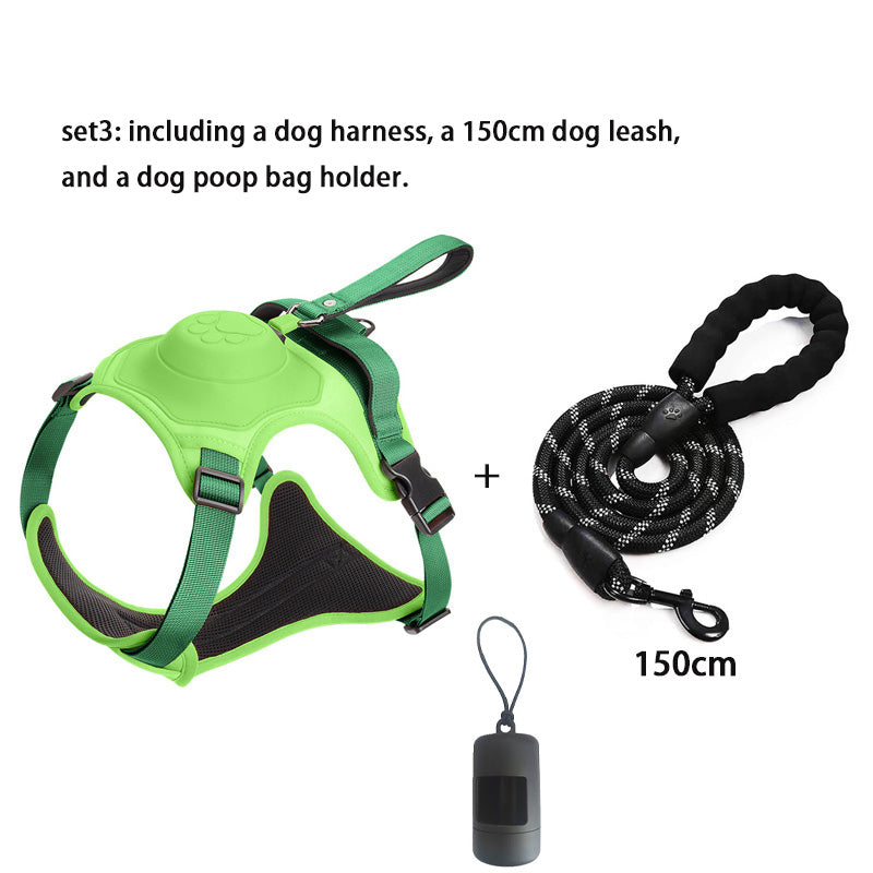 All-in-One Dog Harness & Retractable Leash Set Tool 